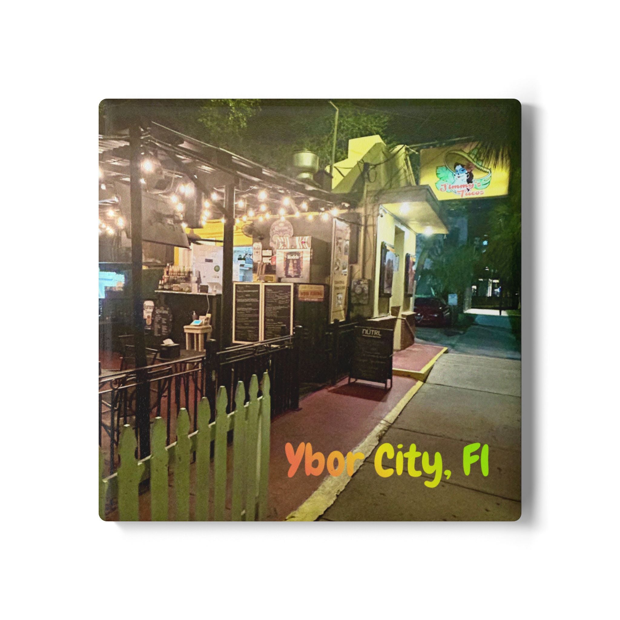 Jimmy’s Tacos at Night, Ybor City Ceramic Coaster