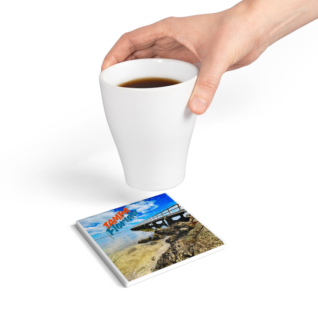 Tampa Bay Coastal Pier Ceramic Coaster