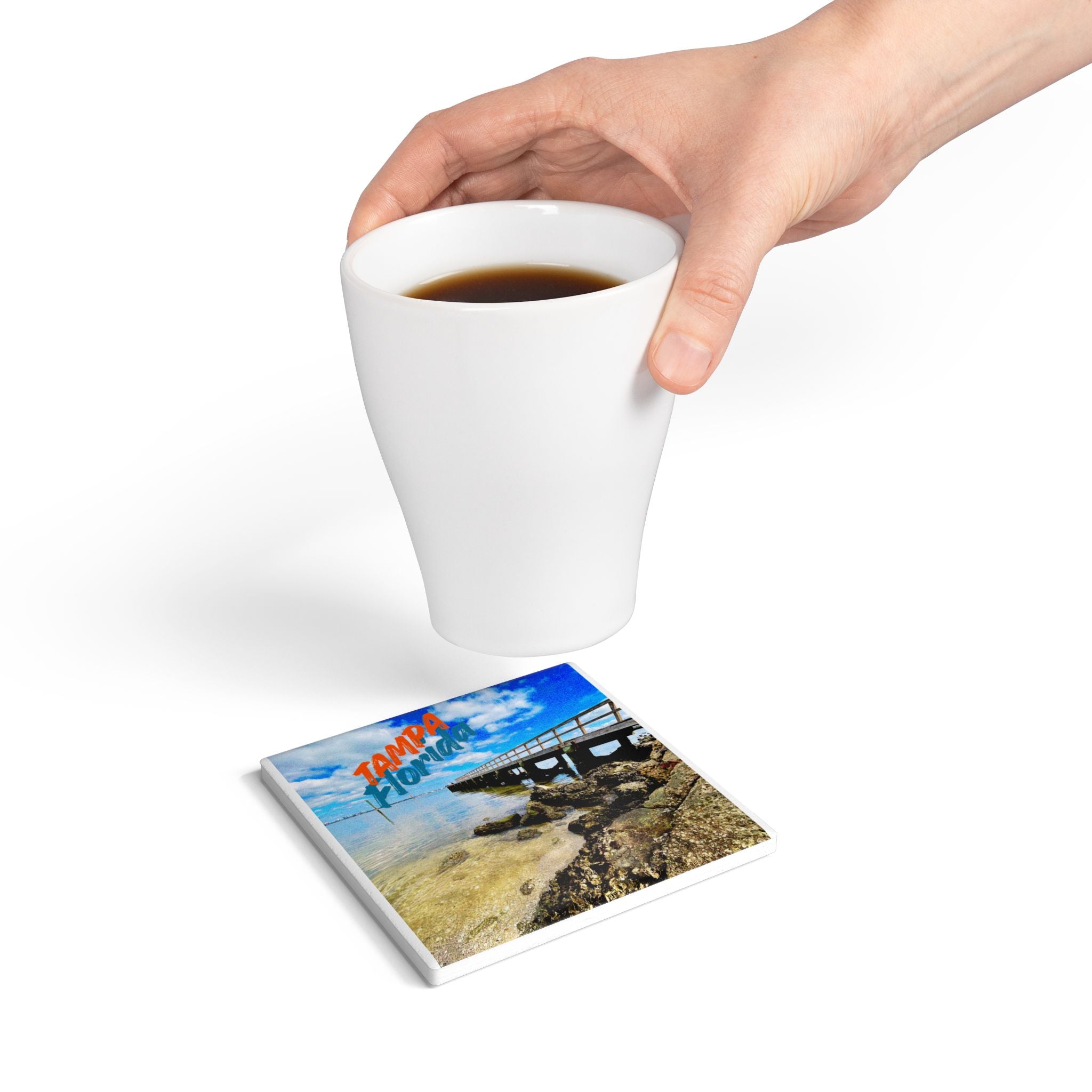 Tampa Bay Coastal Pier Ceramic Coaster