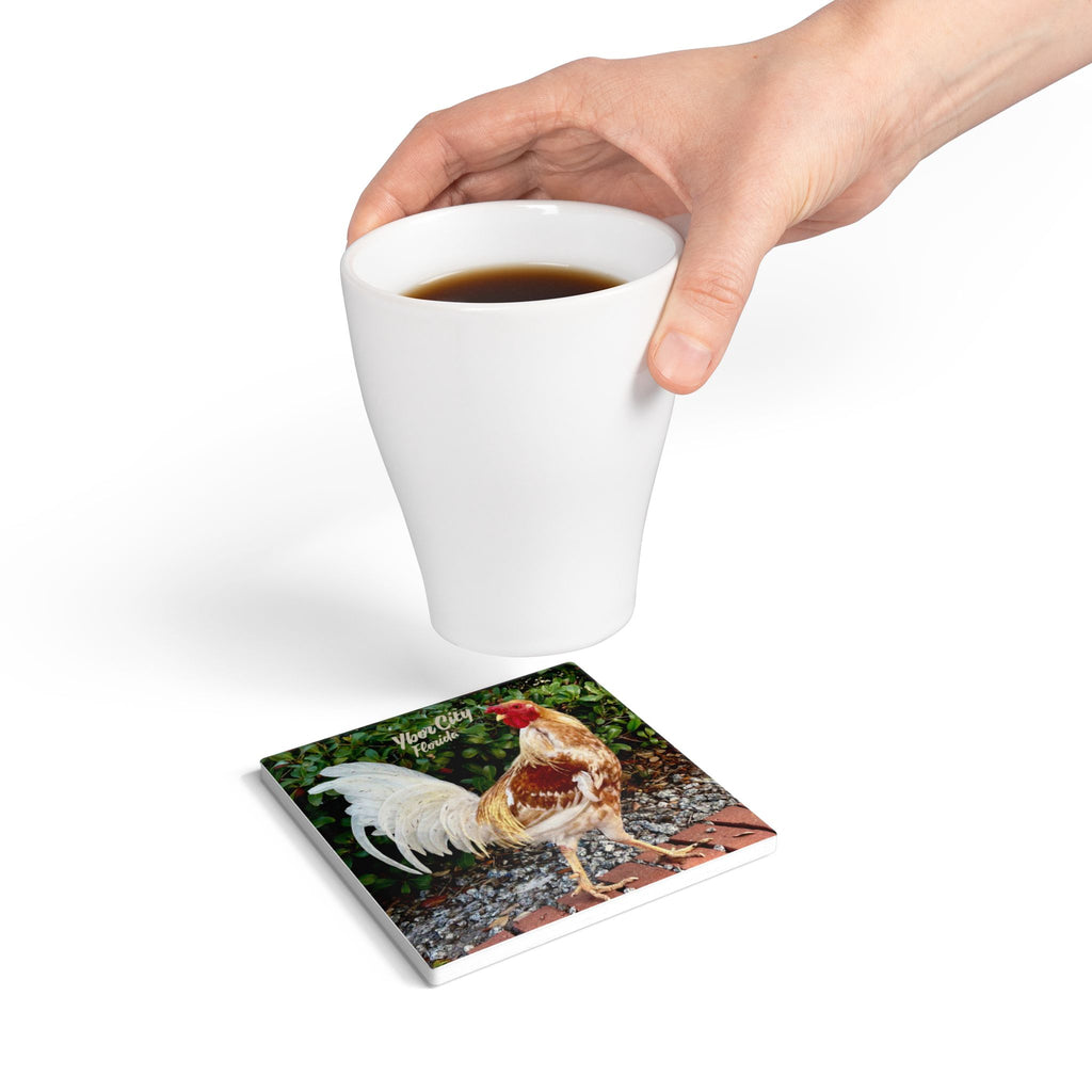 White Rooster of Ybor Ceramic Coaster