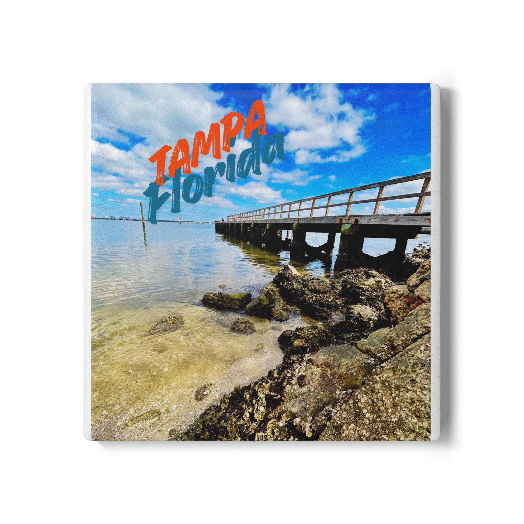 Tampa Bay Coastal Pier Ceramic Coaster
