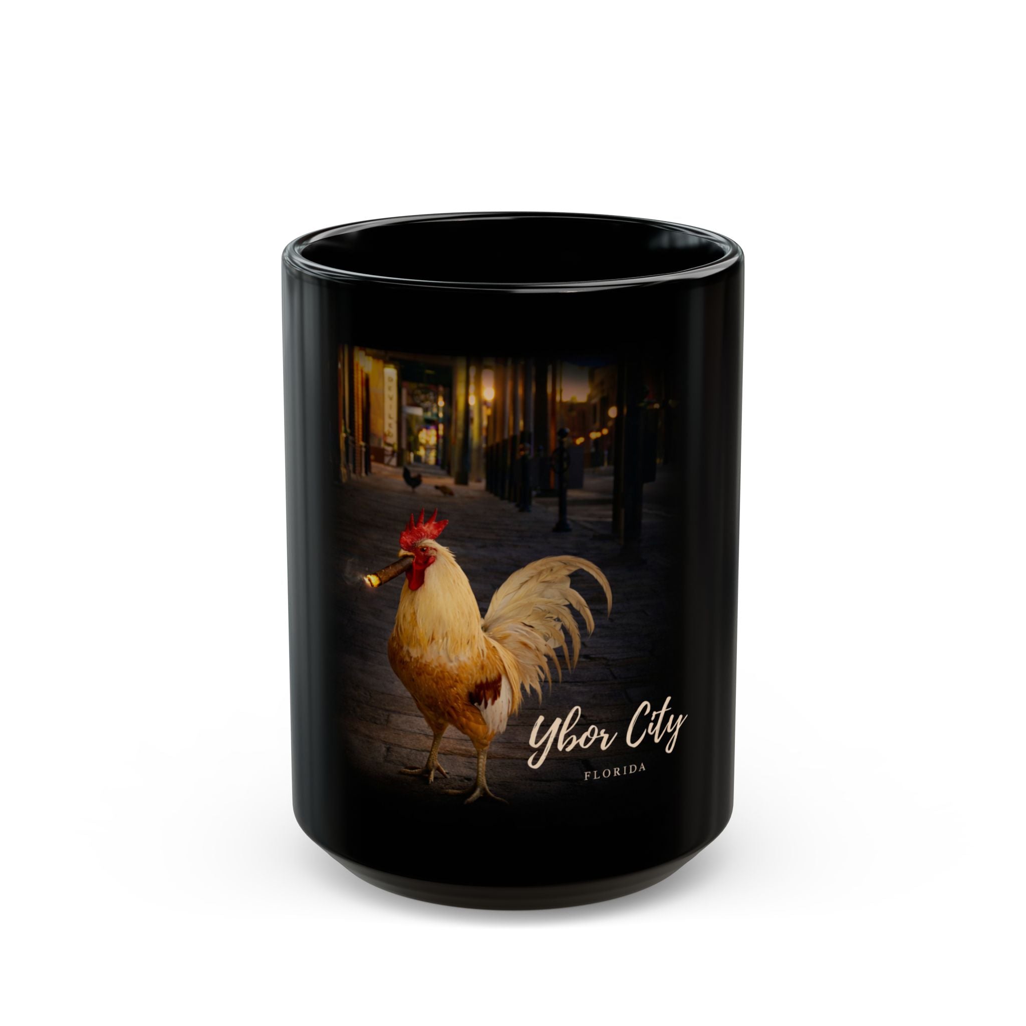 Rooster City Black Mug