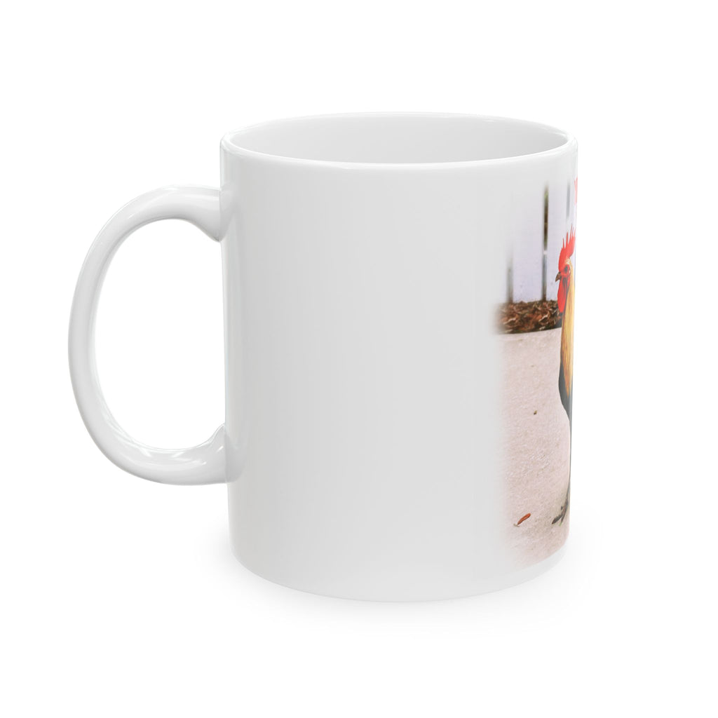 Ybor City white Fence Rooster Ceramic Mug
