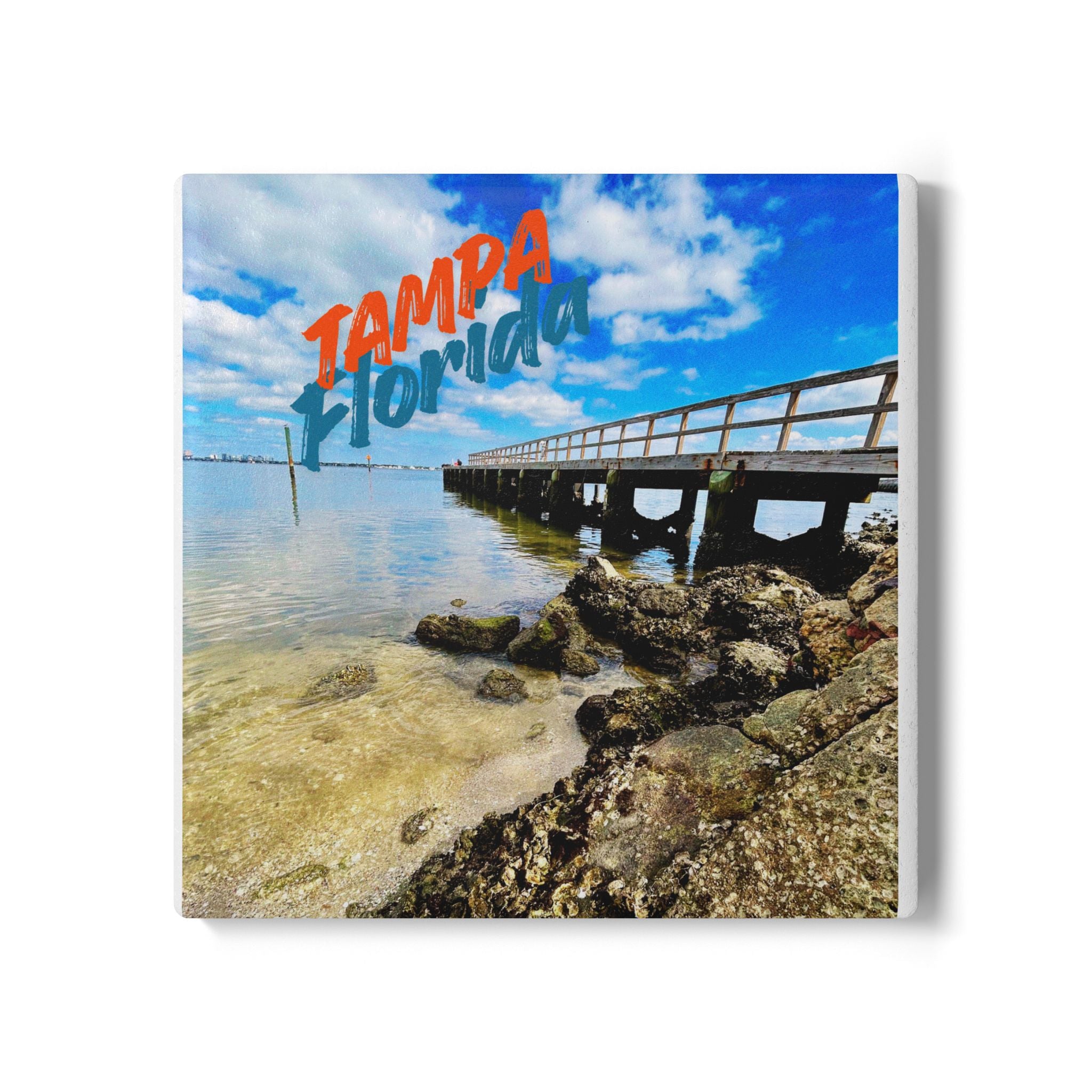 Tampa Bay Coastal Pier Ceramic Coaster