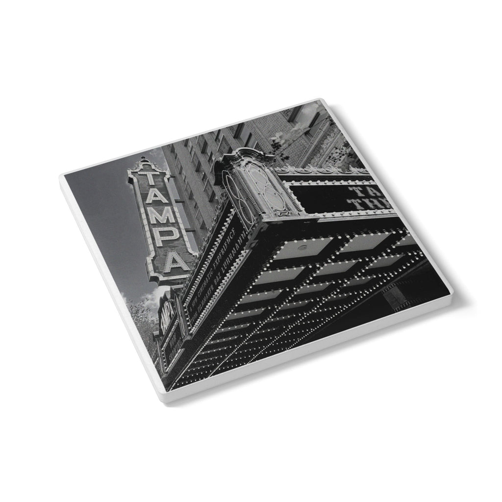 Tampa Theatre Marquee Black and White Coaster