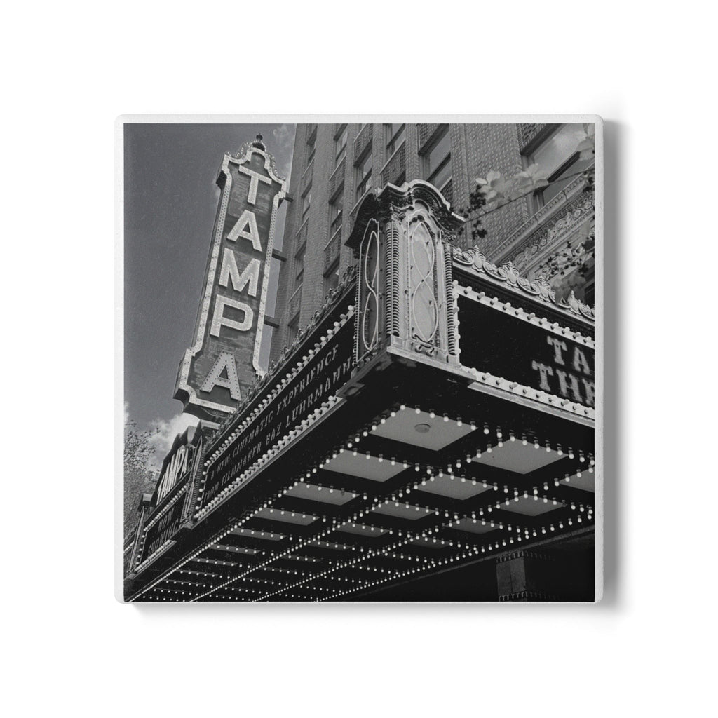 Tampa Theatre Marquee Black and White Coaster