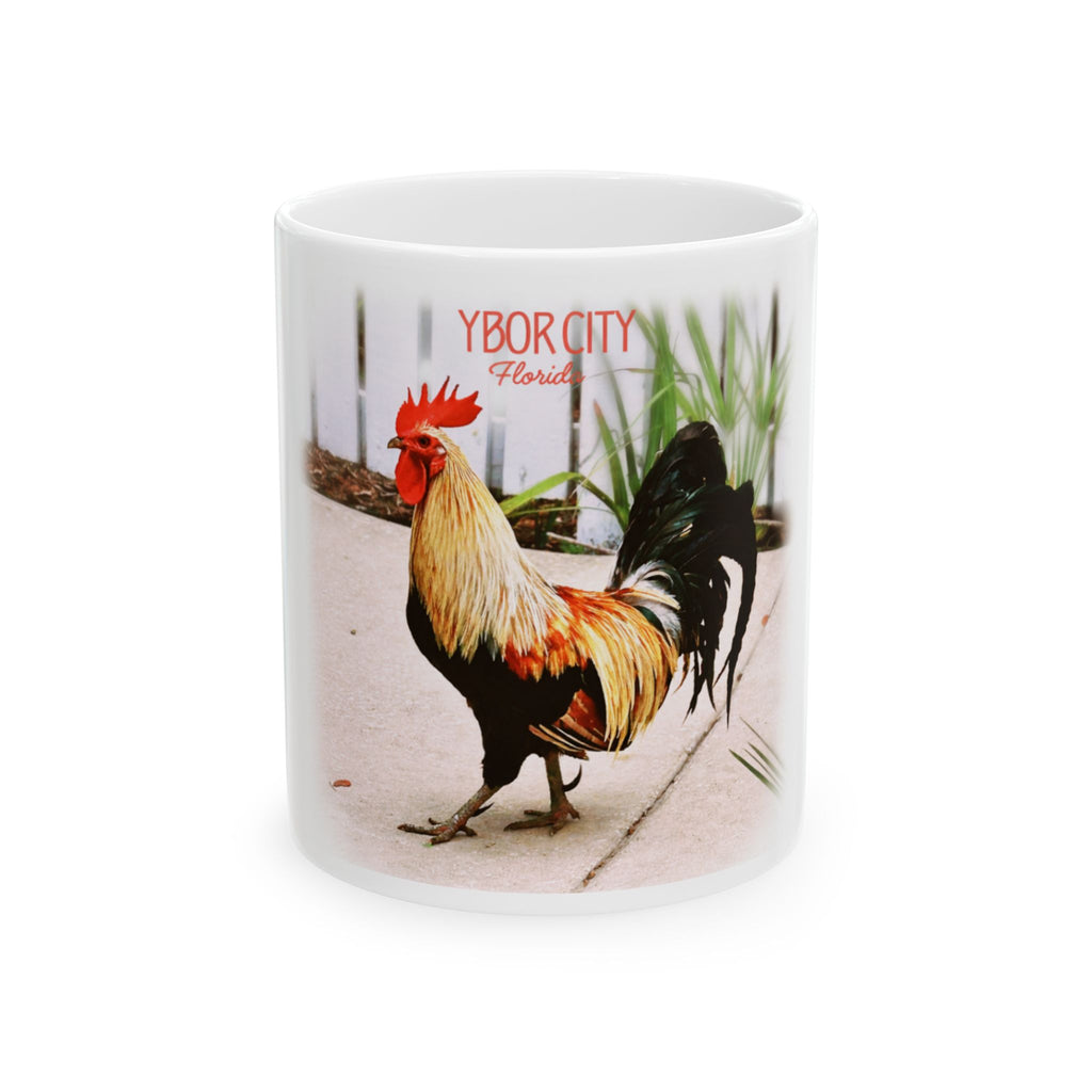 Ybor City white Fence Rooster Ceramic Mug